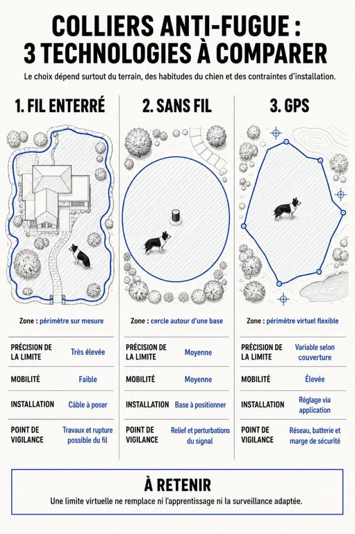 Comparaison des technologies d’un collier anti fugue : fil enterré, sans fil et GPS