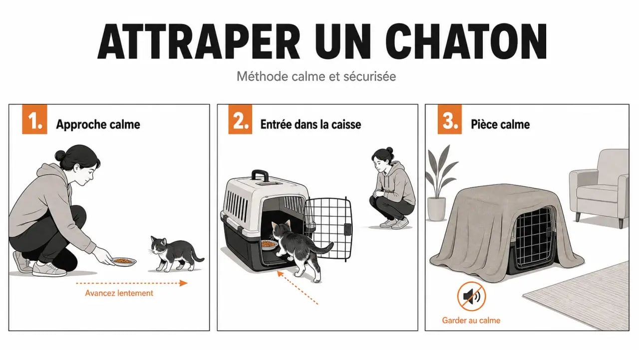 Comment attraper un chaton en douceur avec une approche calme, une caisse de transport et une couverture