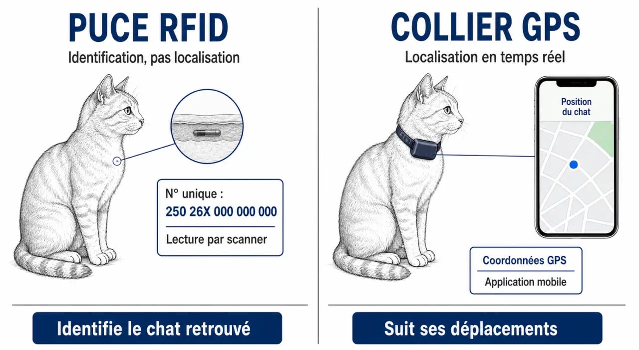 Puce gps chat : différence entre puce électronique sous-cutanée et collier GPS de localisation