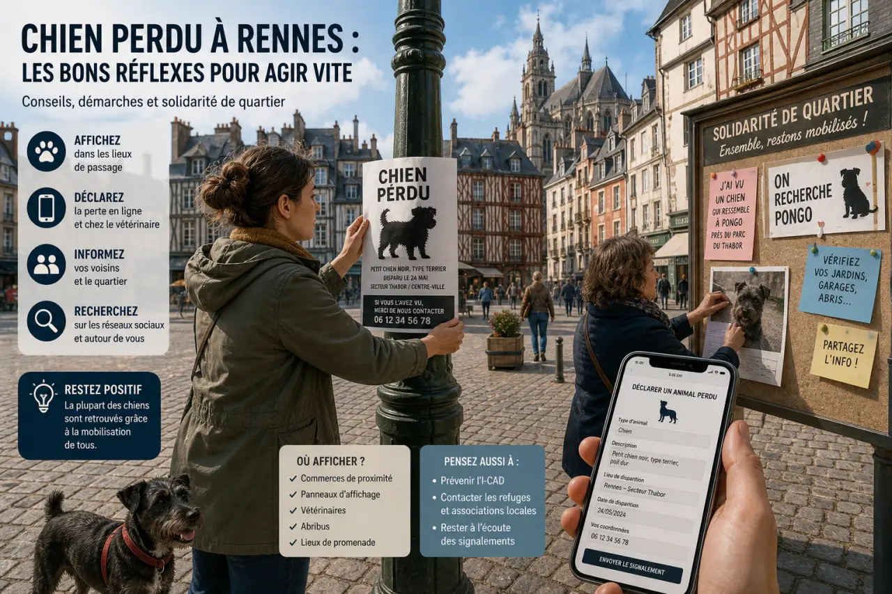 Chien perdu à Rennes : agir vite, signaler au bon service et diffuser une annonce claire