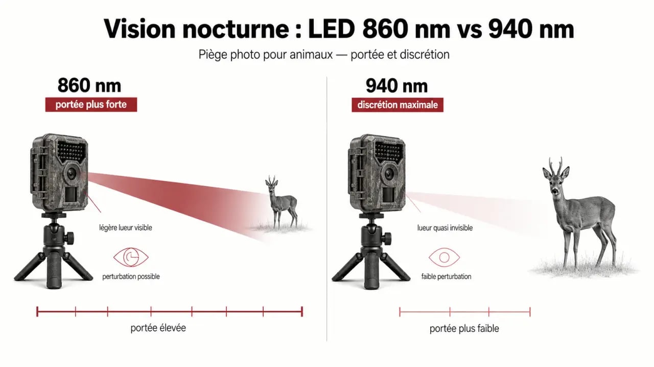 Comparaison 860 nm et 940 nm pour un piège photo animaux de nuit