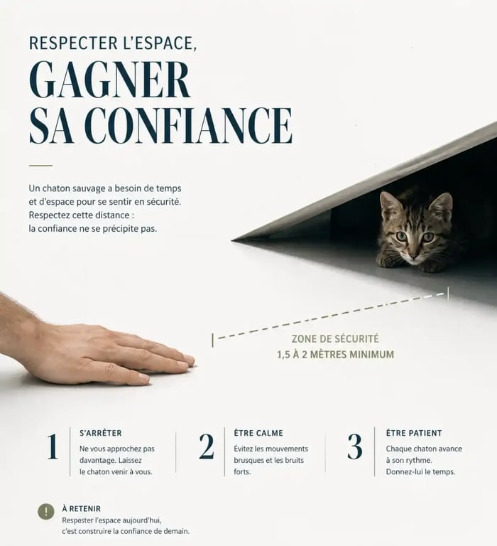 Illustration des bonnes pratiques pour apprivoiser un chaton sauvage en respectant sa distance de sécurité