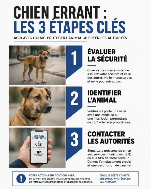 Infographie sur les étapes à suivre si vous trouvez un chien errant